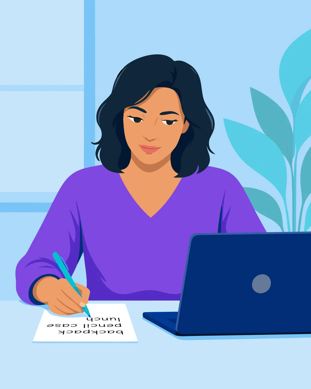 drawing of woman at computer