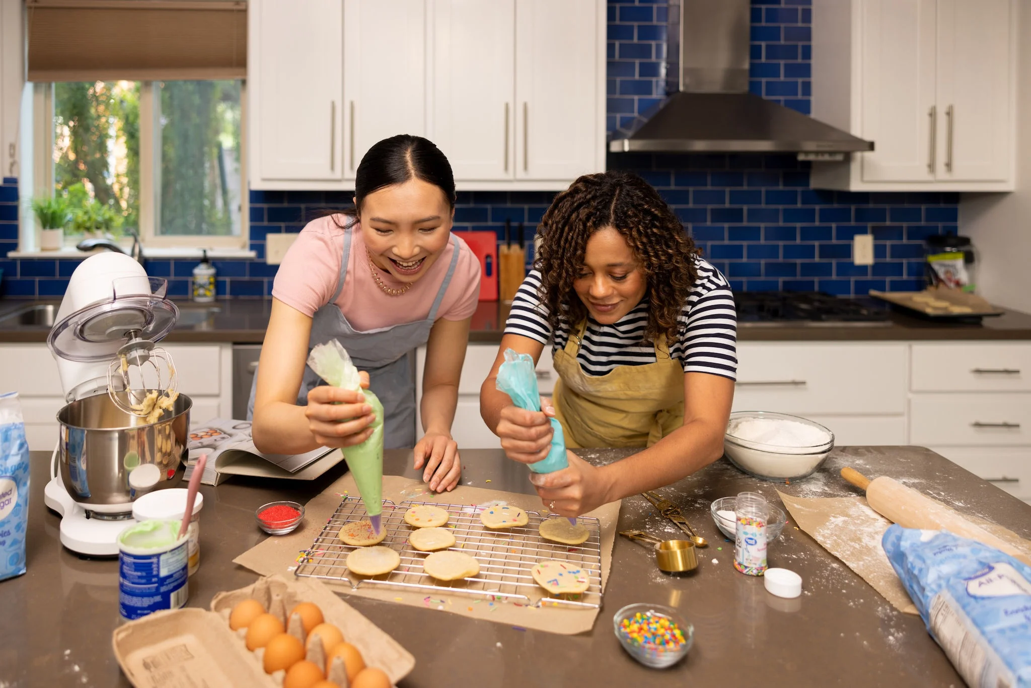Friend baking in kitchen