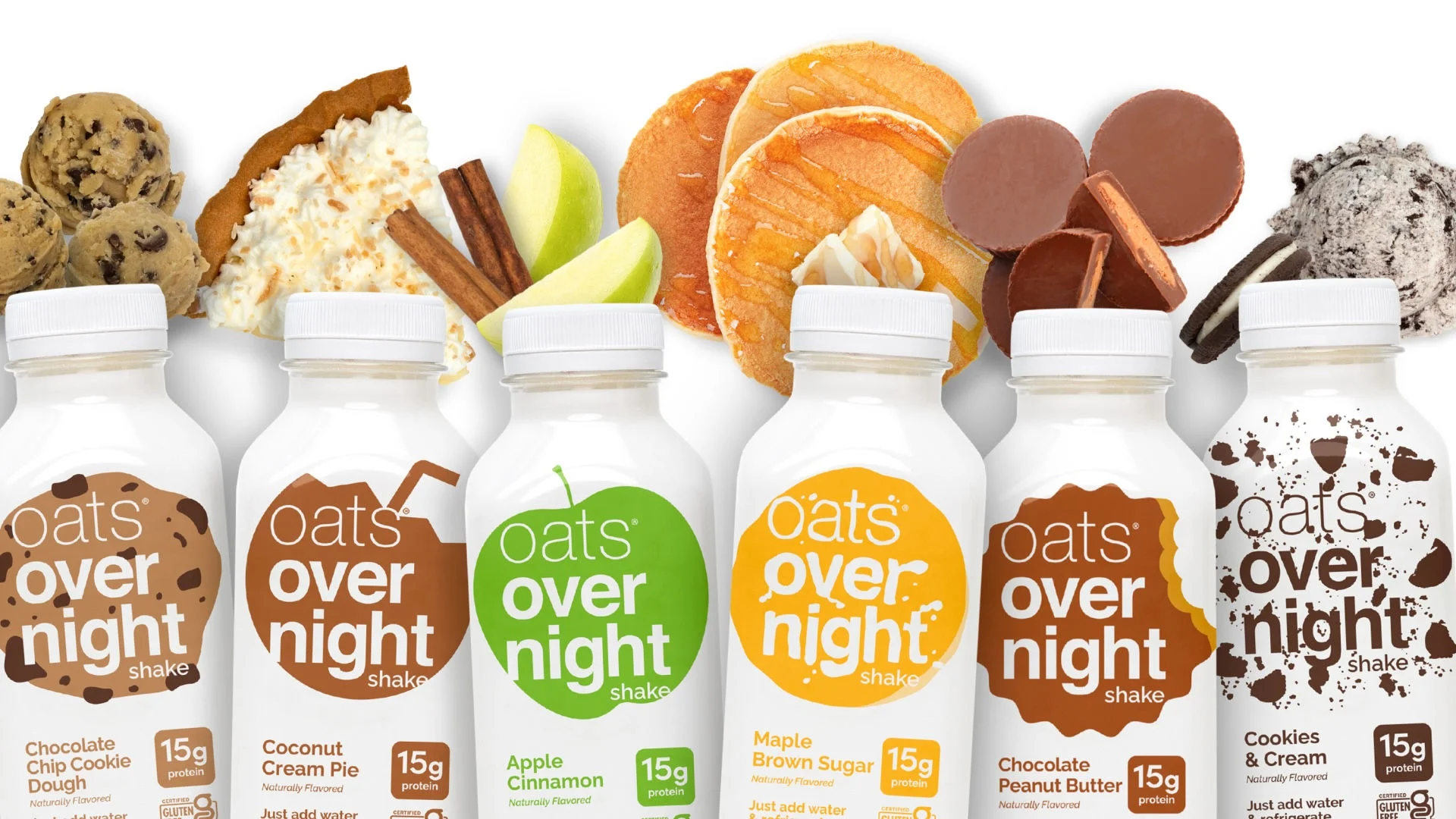 A selection of Overnight Oats bottles side-by-side.
