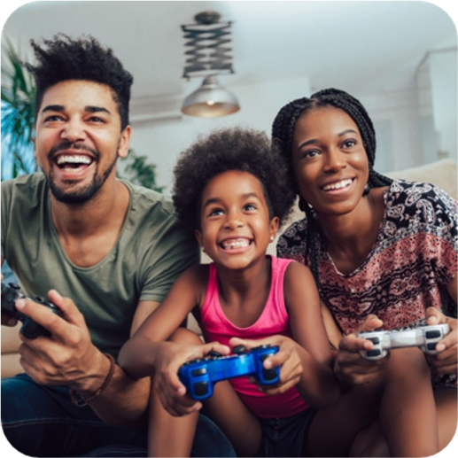 family playing video game