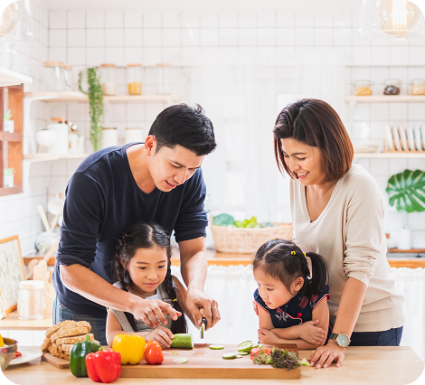family in kitchen